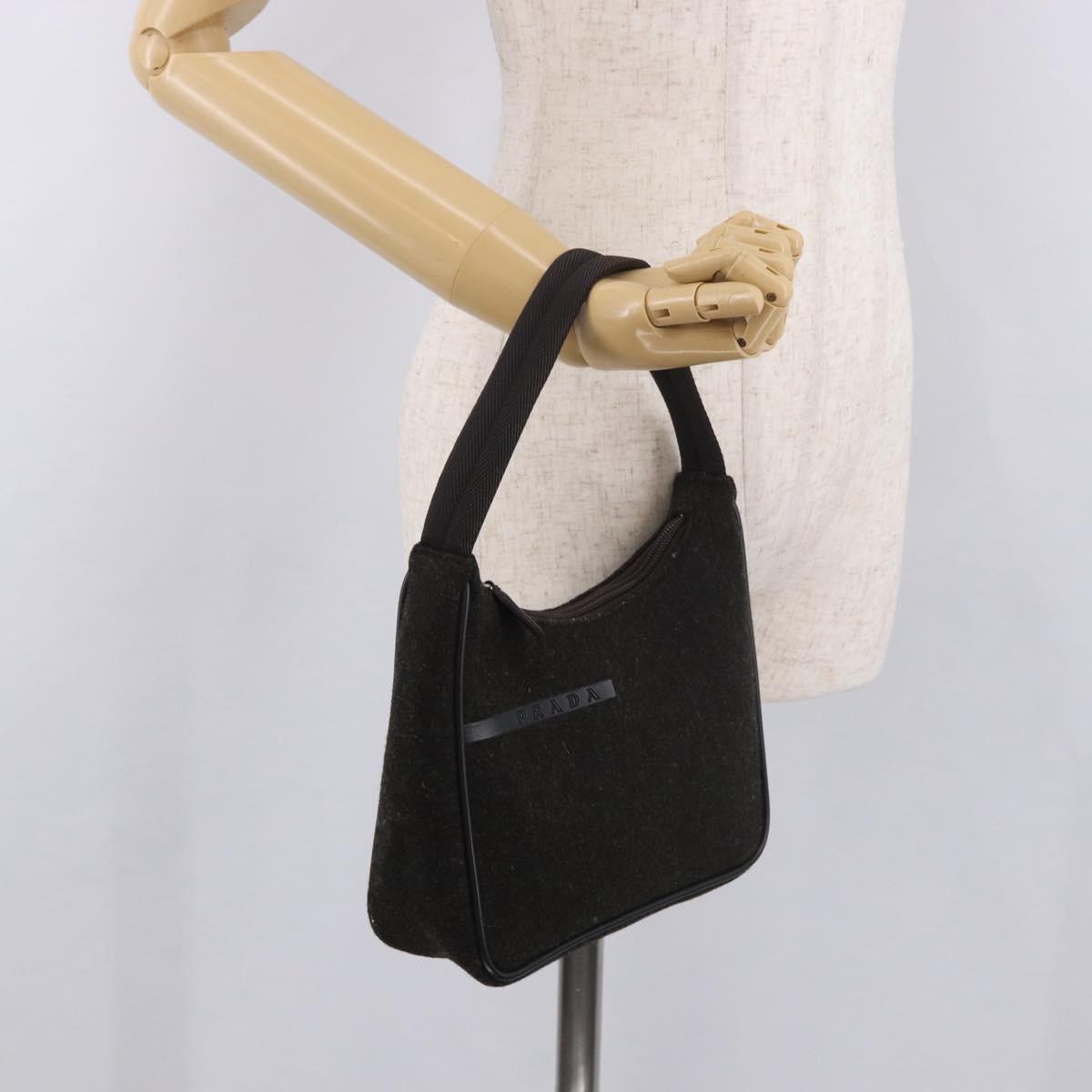 PRADA PRADA Sports Hand Pouch Wool Khaki Silver Auth 183889A