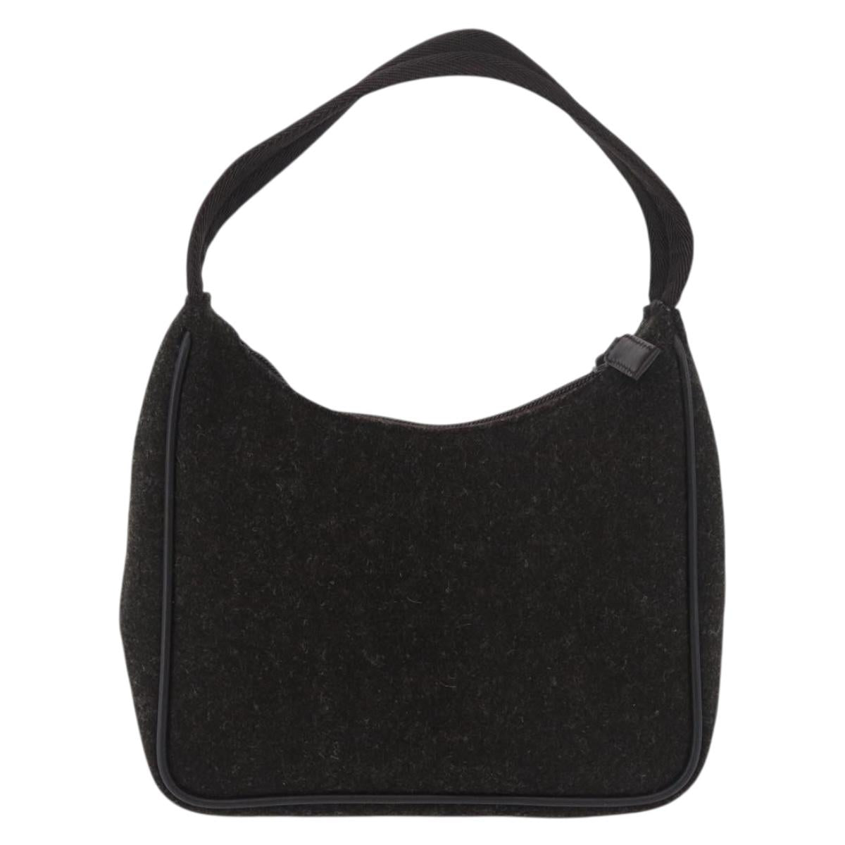 PRADA PRADA Sports Hand Pouch Wool Khaki Silver Auth 183889A