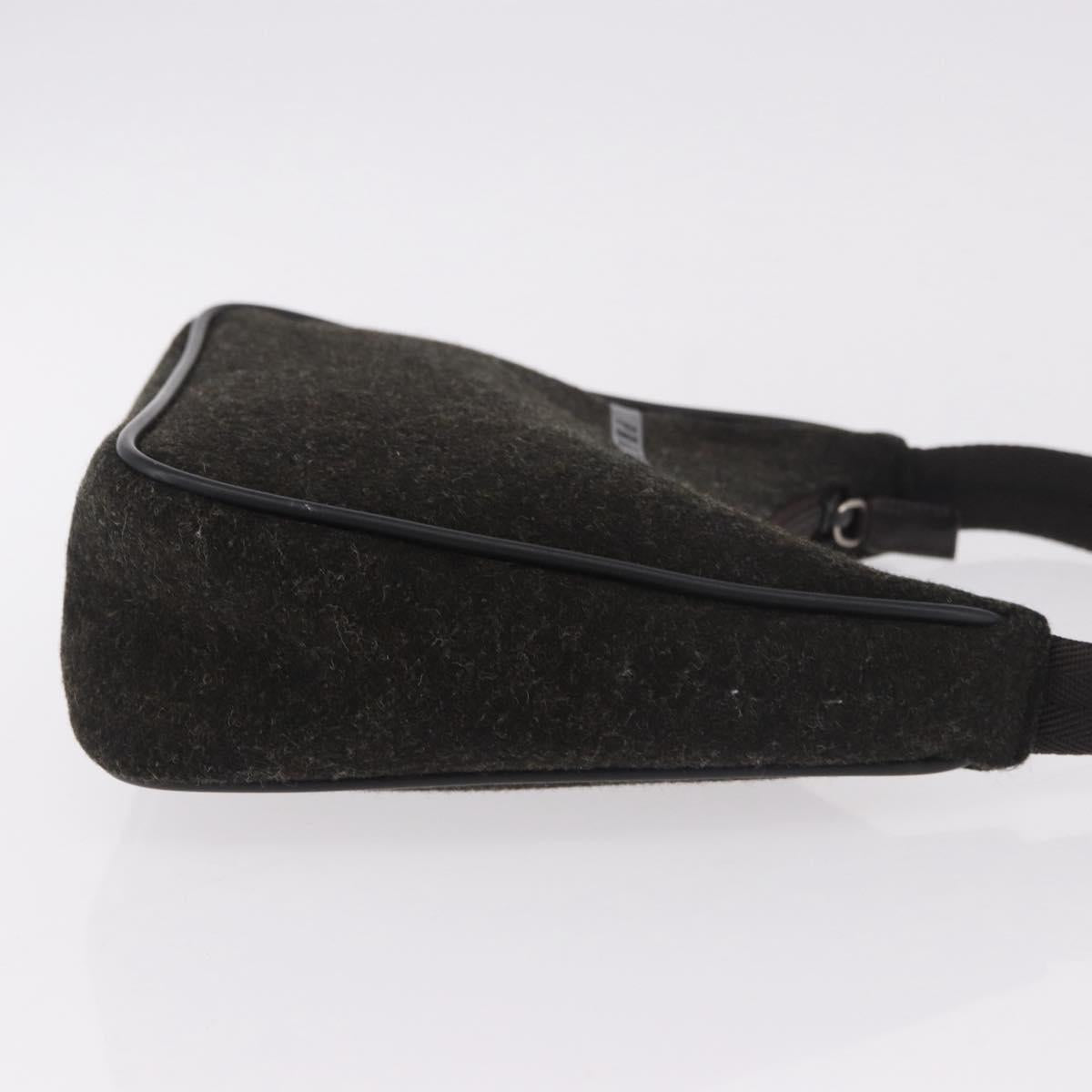PRADA PRADA Sports Hand Pouch Wool Khaki Silver Auth 183889A