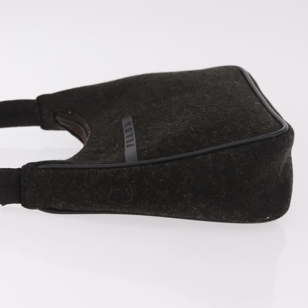 PRADA PRADA Sports Hand Pouch Wool Khaki Silver Auth 183889A