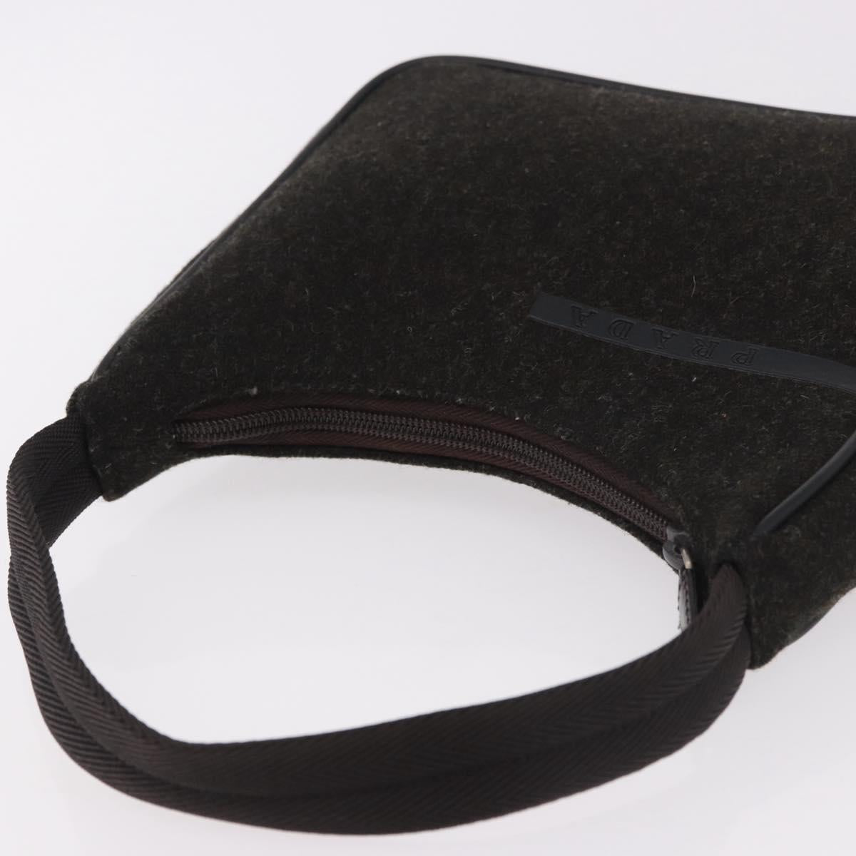 PRADA PRADA Sports Hand Pouch Wool Khaki Silver Auth 183889A