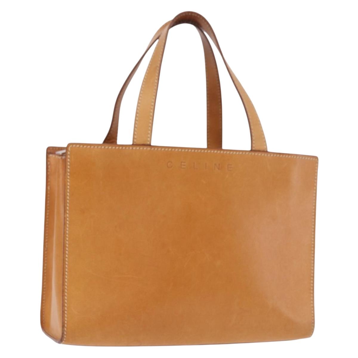 CELINE Hand Bag Leather Brown Silver Auth 183890