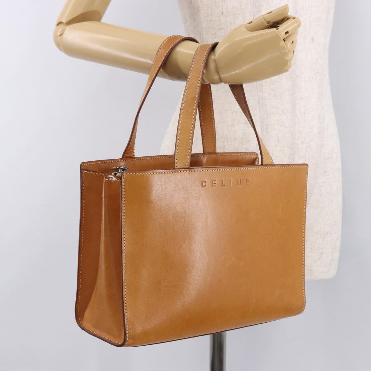 CELINE Hand Bag Leather Brown Silver Auth 183890