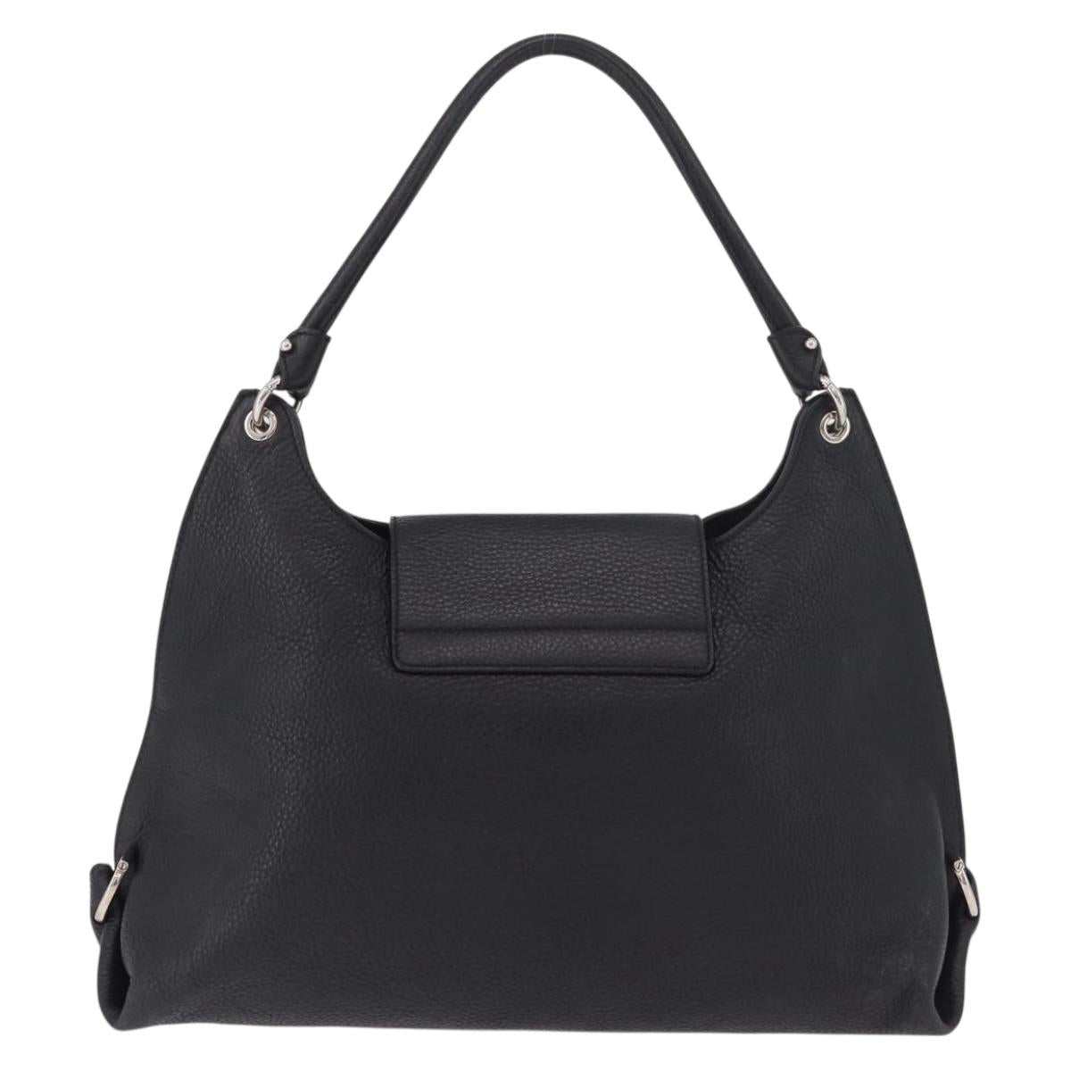 Salvatore Ferragamo Gancini Shoulder Bag Leather Black Silver Auth 183892A