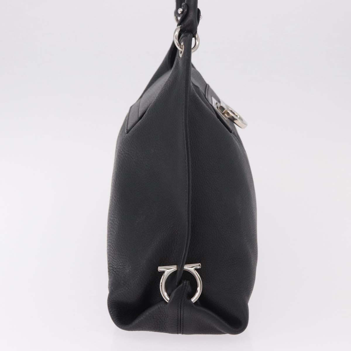 Salvatore Ferragamo Gancini Shoulder Bag Leather Black Silver Auth 183892A