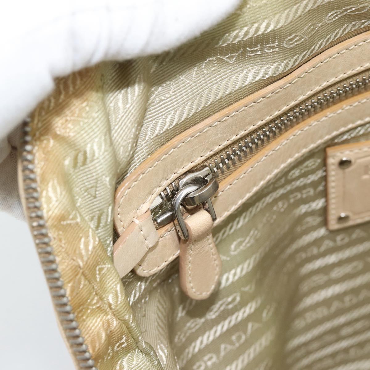 PRADA Tote Bag Leather Beige Silver Auth 183893V