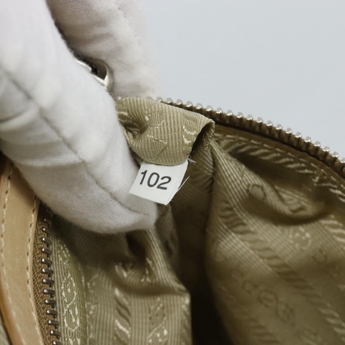 PRADA Tote Bag Leather Beige Silver Auth 183893V