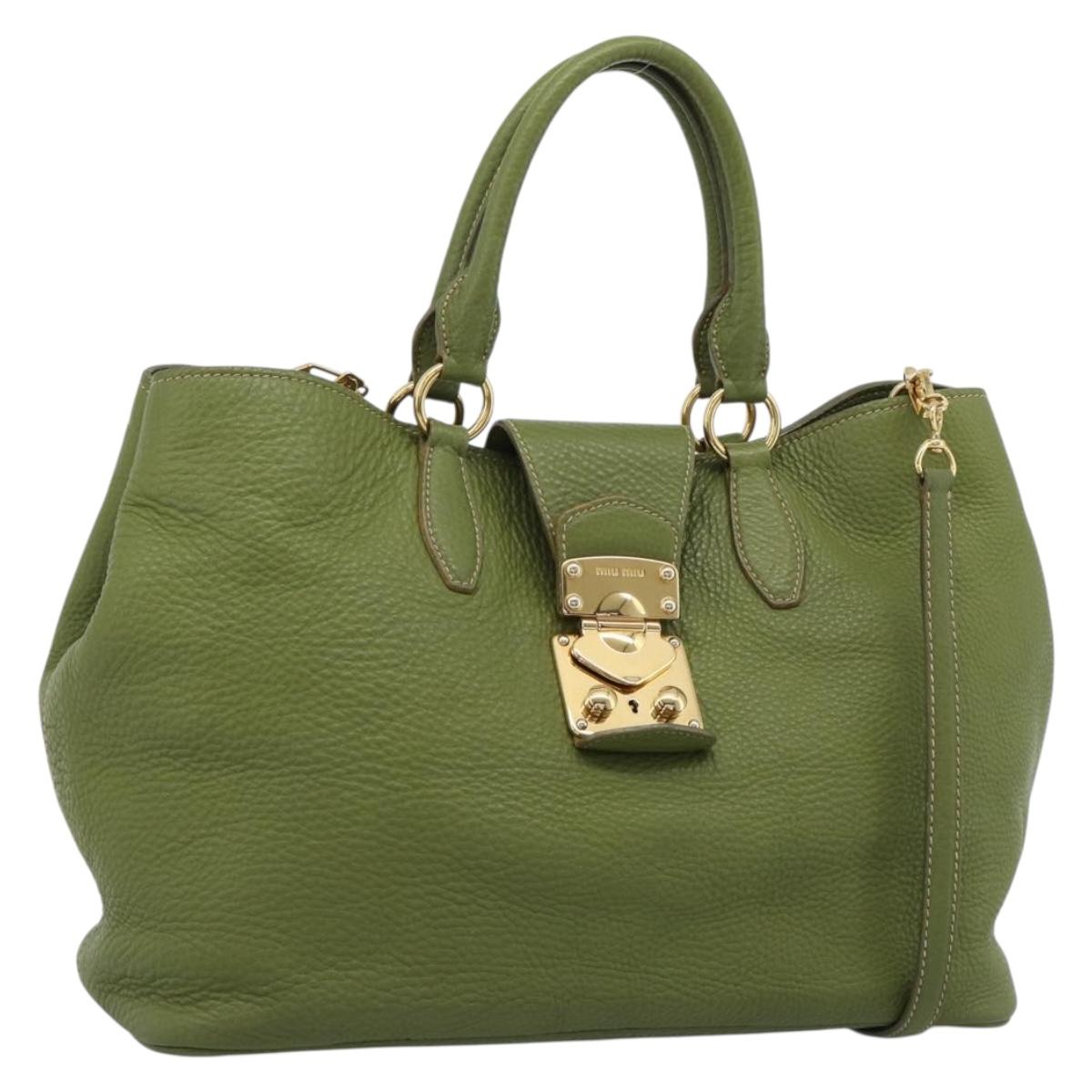 Miu Miu Tote Bag Leather 2way Green Gold Auth 183894M