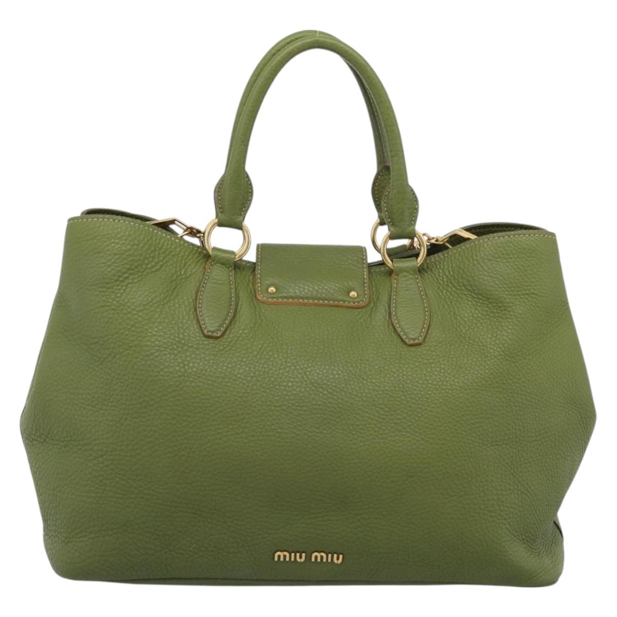 Miu Miu Tote Bag Leather 2way Green Gold Auth 183894M