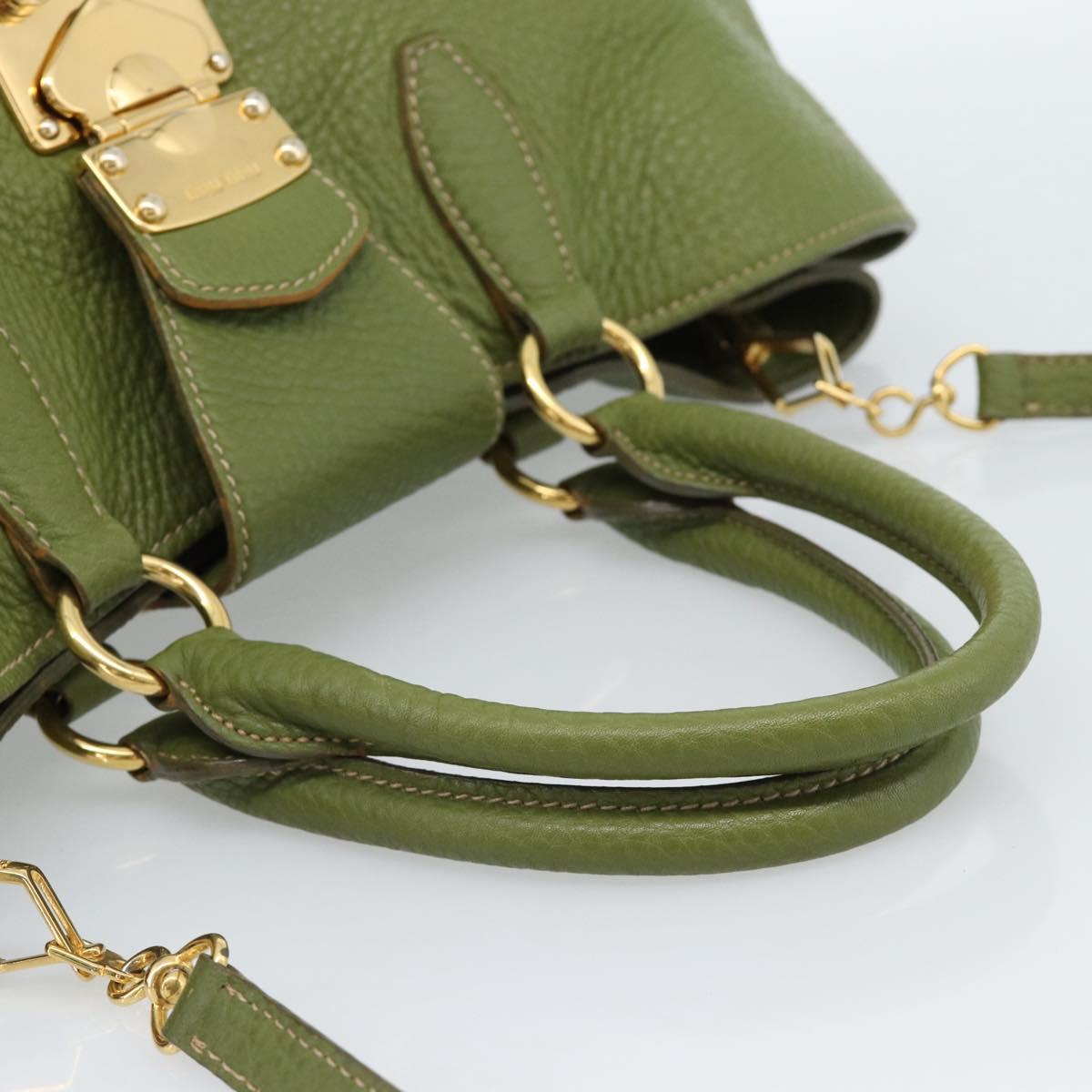 Miu Miu Tote Bag Leather 2way Green Gold Auth 183894M