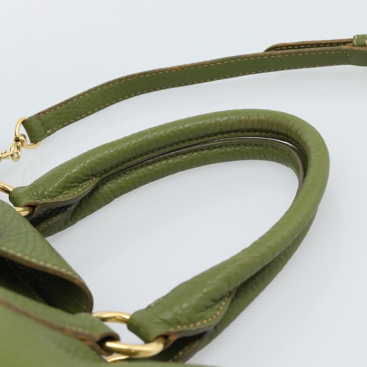 Miu Miu Tote Bag Leather 2way Green Gold Auth 183894M