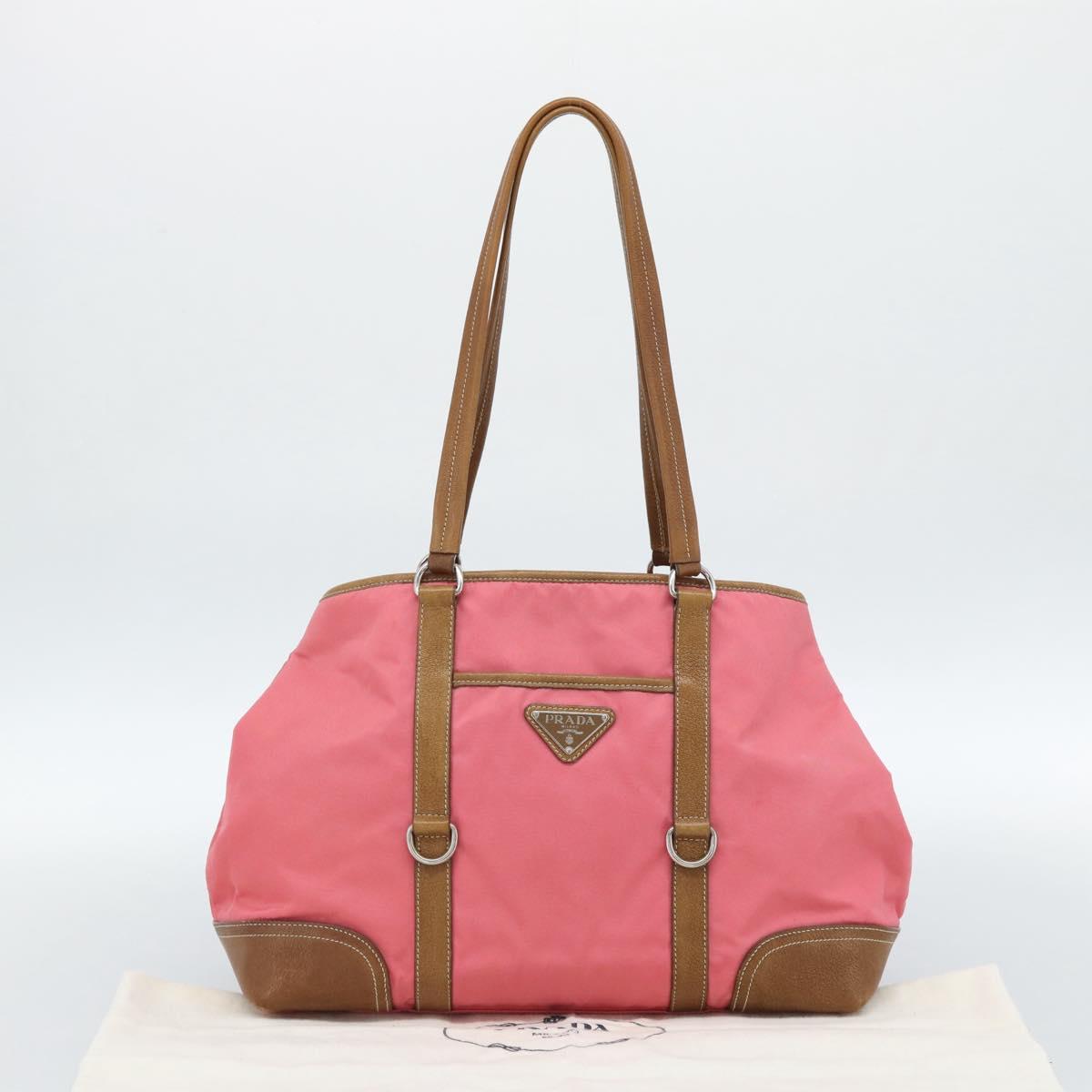 PRADA Tote Bag Leather Nylon Pink Silver Auth 183896V