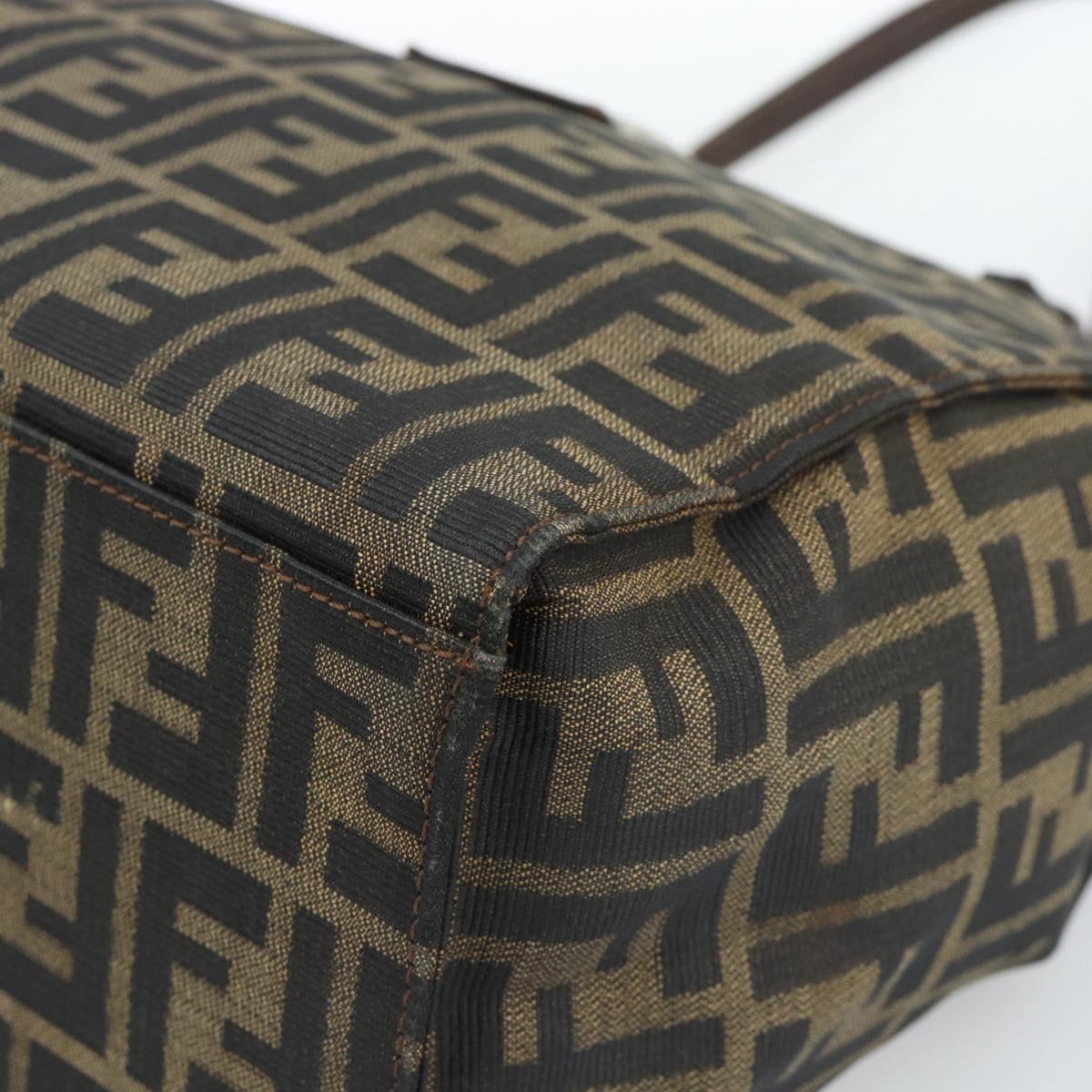 FENDI Zucca Canvas Mamma Baguette Tote Bag Black Brown Auth 183898
