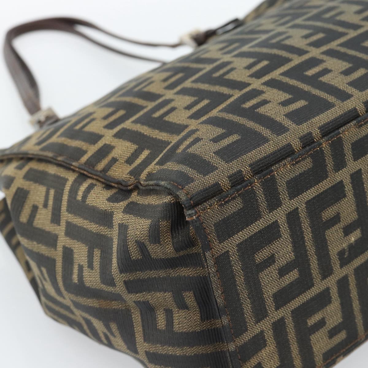 FENDI Zucca Canvas Mamma Baguette Tote Bag Black Brown Auth 183898