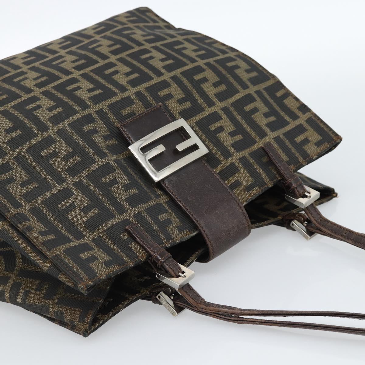 FENDI Zucca Canvas Mamma Baguette Tote Bag Black Brown Auth 183898