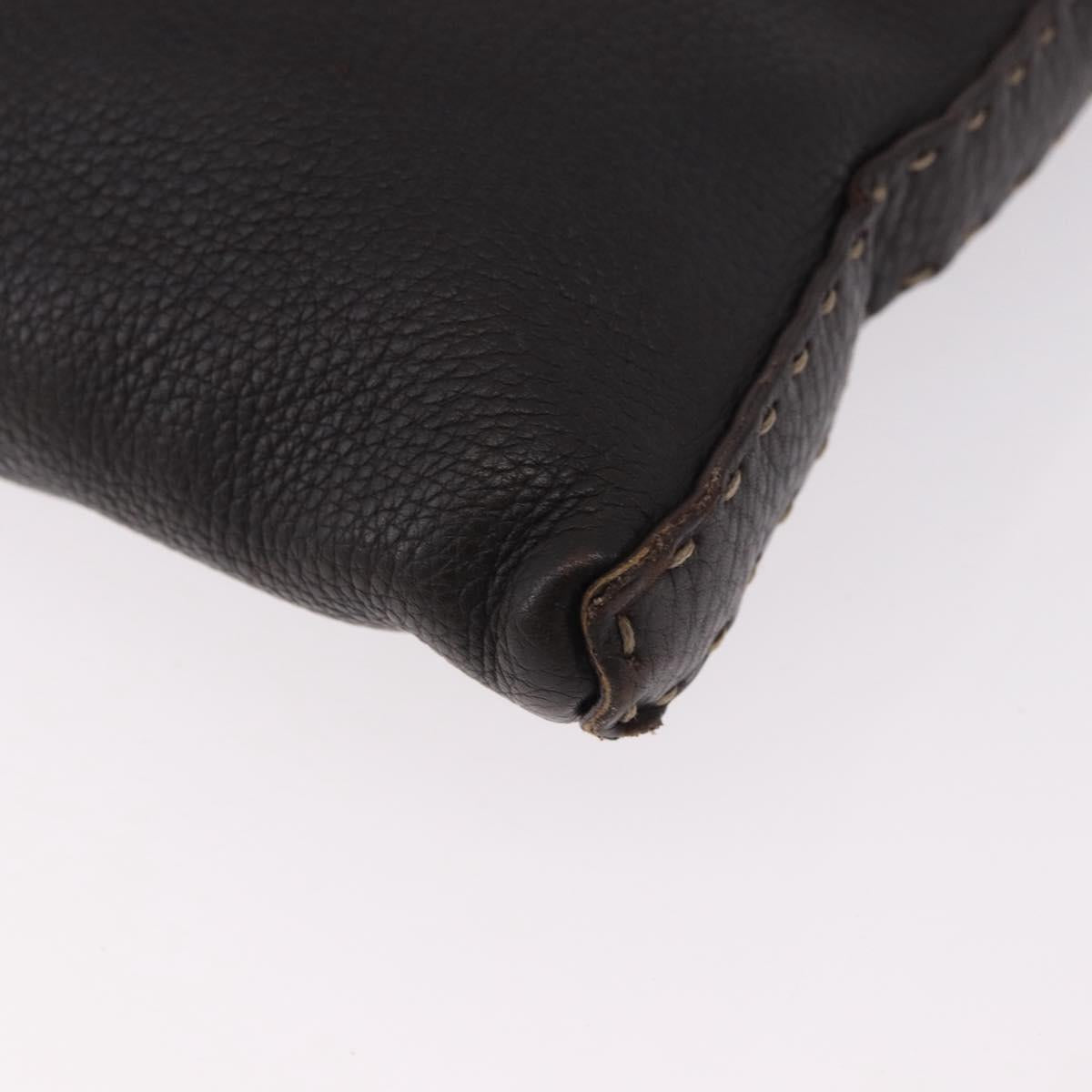FENDI Celeria Shoulder Bag Leather Black Silver Auth 183899A