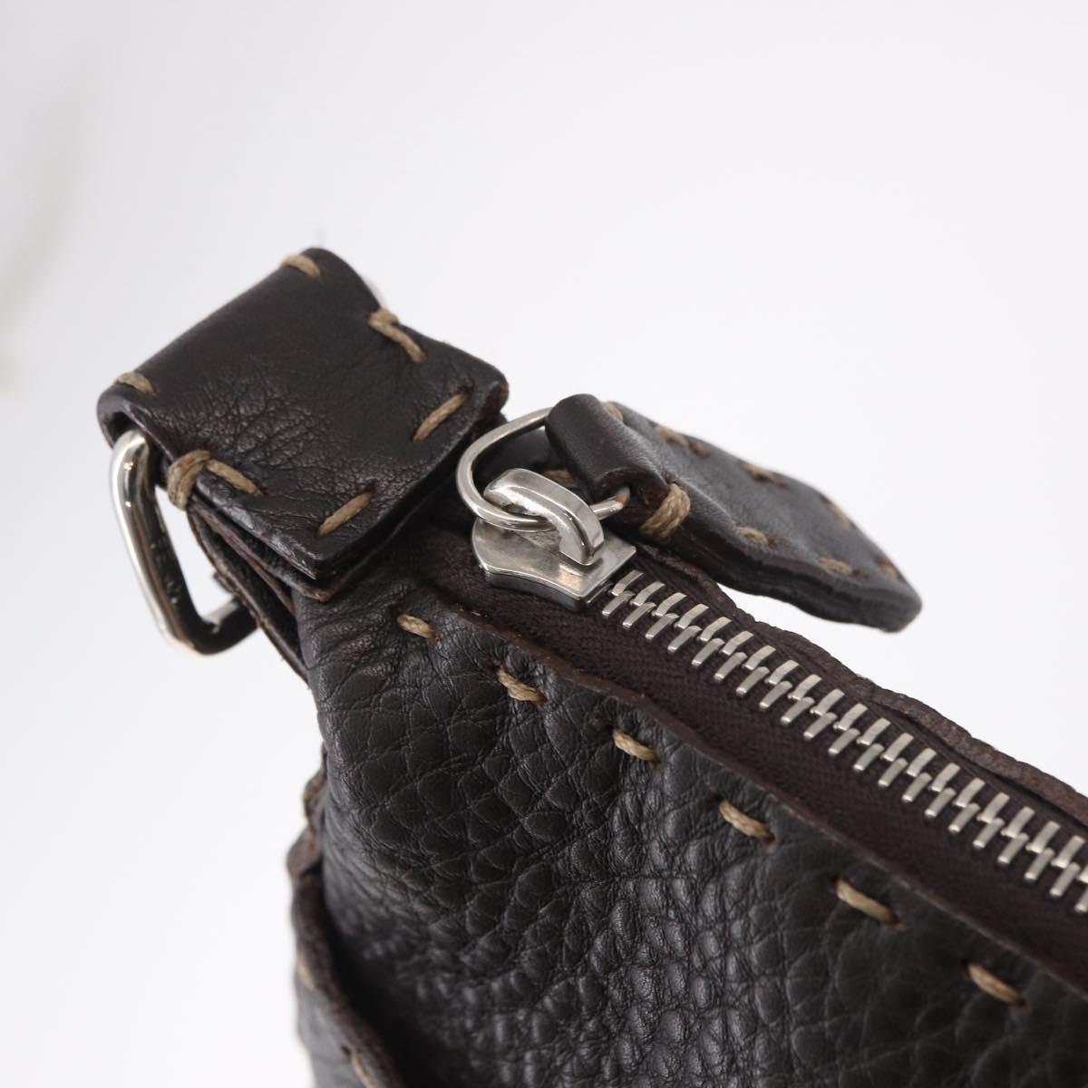 FENDI Celeria Shoulder Bag Leather Black Silver Auth 183899A