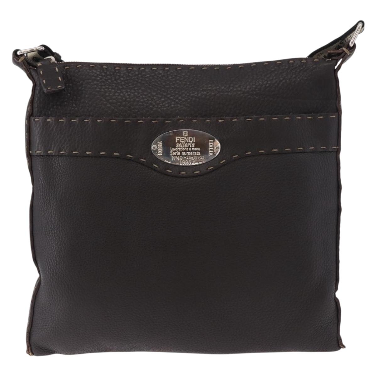 FENDI Celeria Shoulder Bag Leather Black Silver Auth 183899A