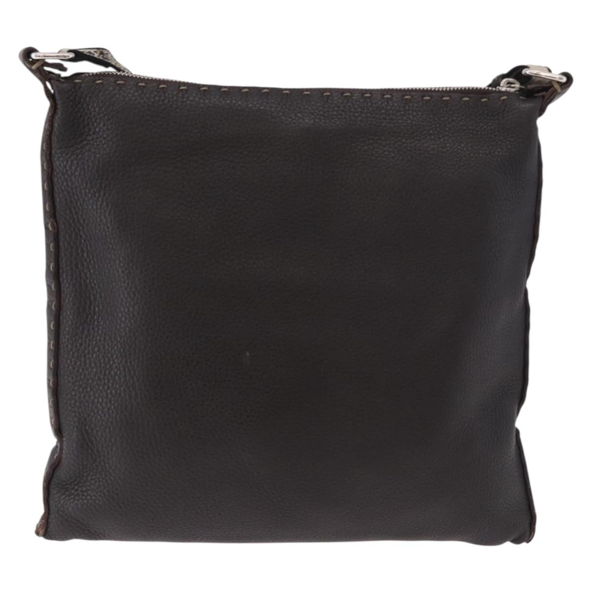 FENDI Celeria Shoulder Bag Leather Black Silver Auth 183899A