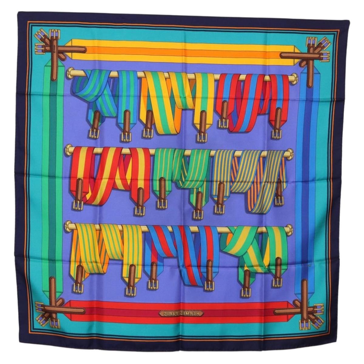 HERMES Carre 90 Scarf Silk Blue Auth 183922
