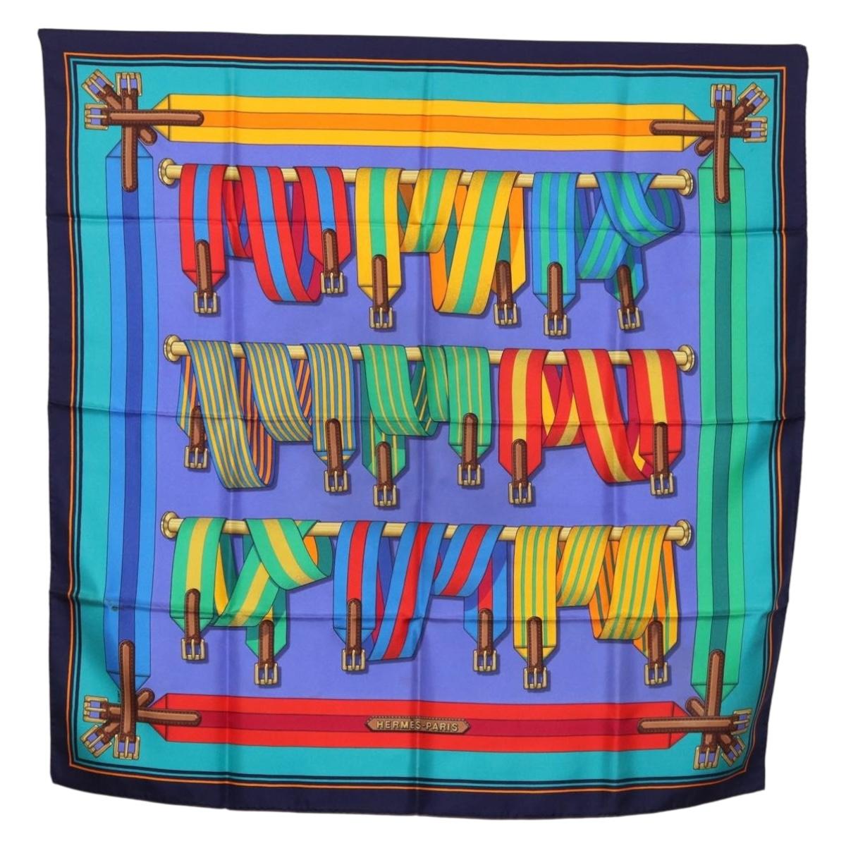HERMES Carre 90 Scarf Silk Blue Auth 183922