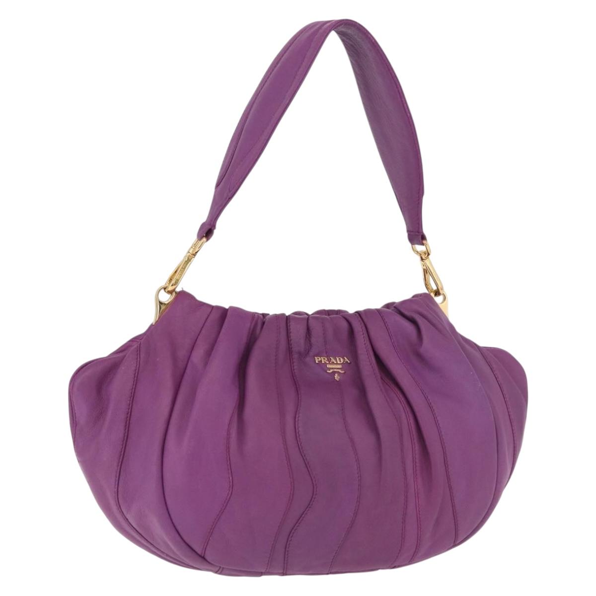 PRADA Shoulder Bag Leather Purple Gold Auth 183941A