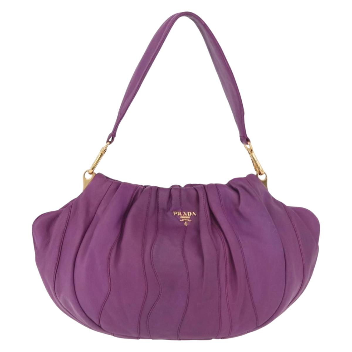 PRADA Shoulder Bag Leather Purple Gold Auth 183941A
