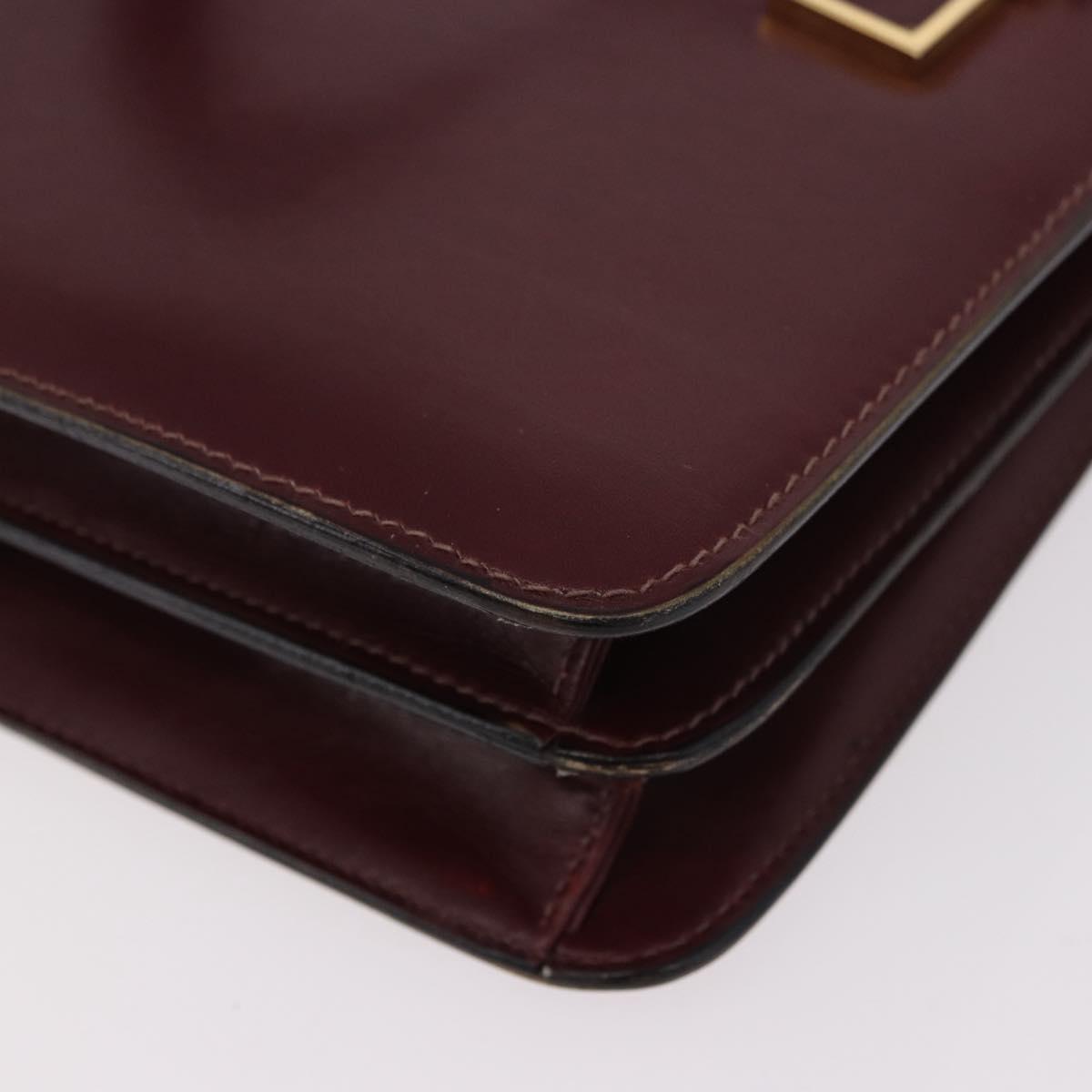 CELINE Hand Bag Leather Bordeaux Gold Auth 183942
