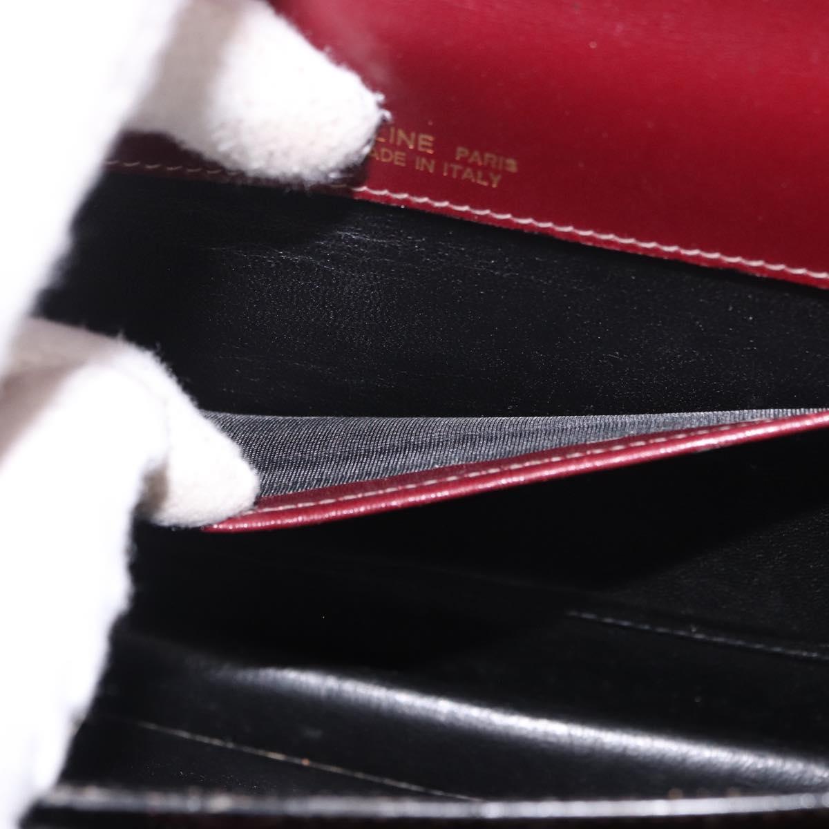 CELINE Hand Bag Leather Bordeaux Gold Auth 183942