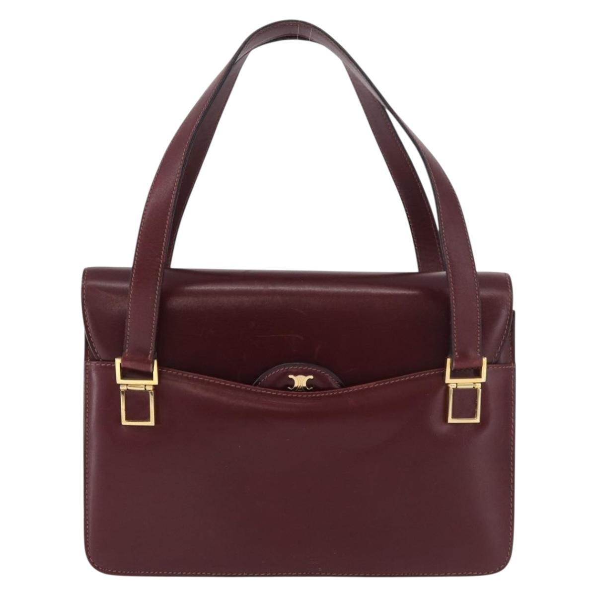 CELINE Hand Bag Leather Bordeaux Gold Auth 183942