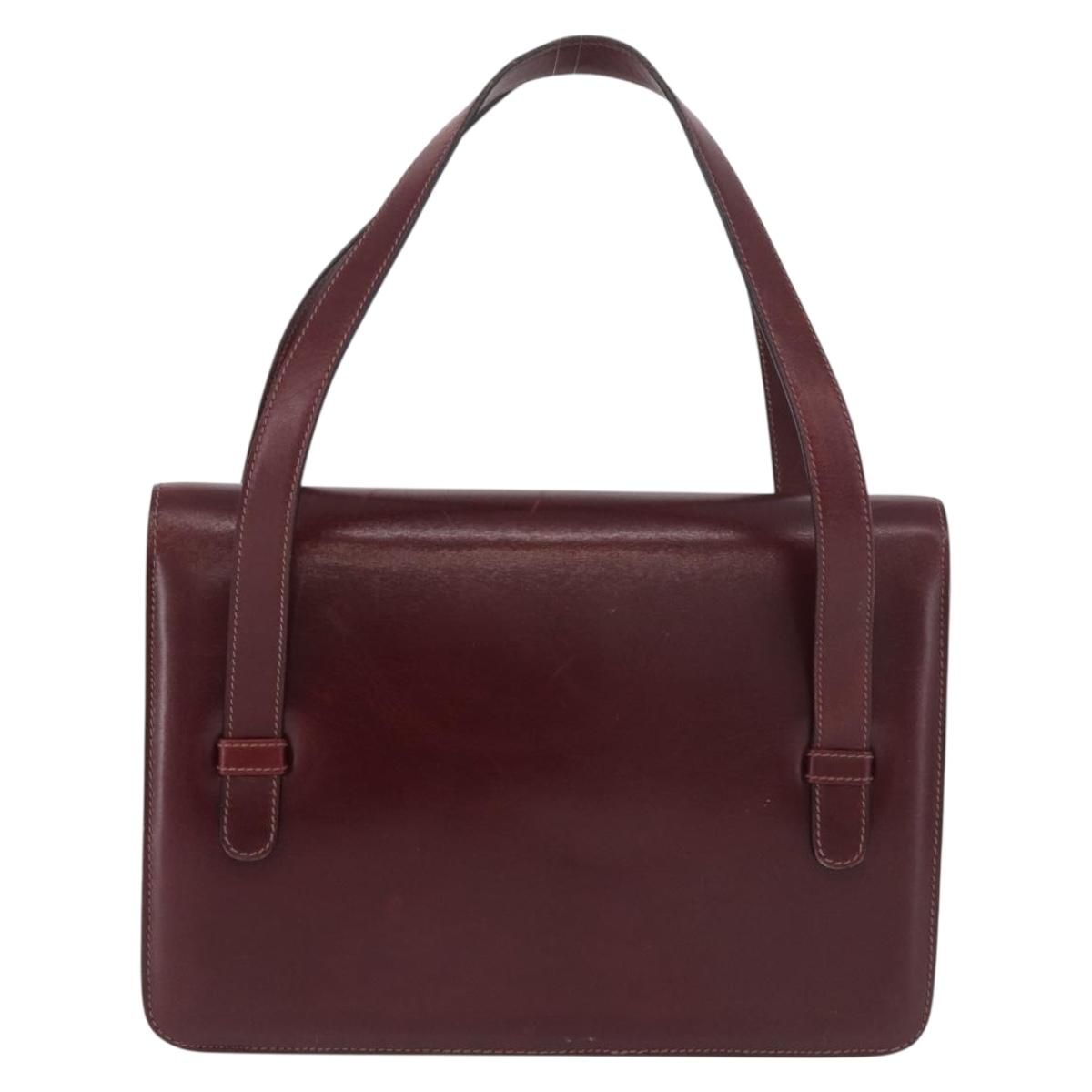 CELINE Hand Bag Leather Bordeaux Gold Auth 183942