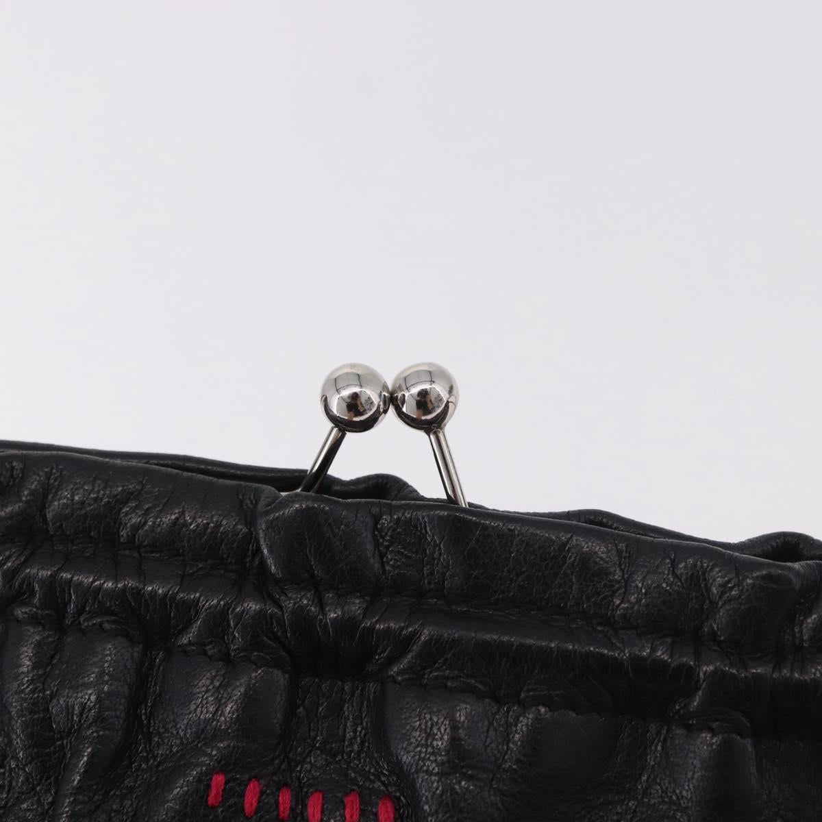 Miu Miu Shoulder Bag Leather Black Silver Auth 183943V