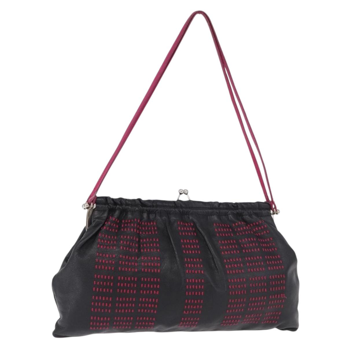 Miu Miu Shoulder Bag Leather Black Silver Auth 183943V