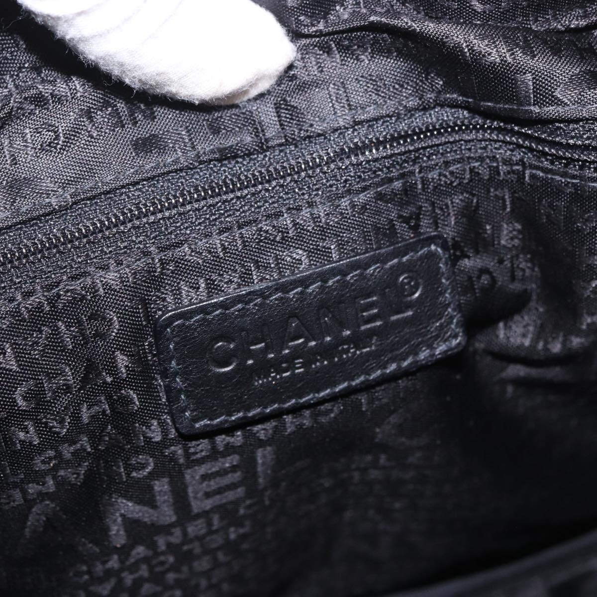 CHANEL Choco Bar Hand Bag Nylon Black Silver CC Auth 183944SAM