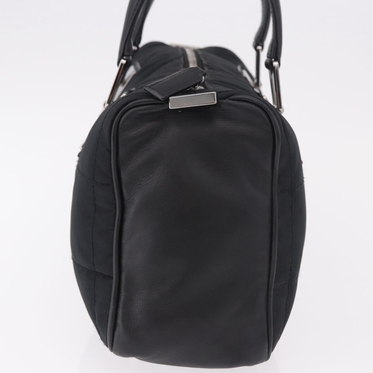 CHANEL Choco Bar Hand Bag Nylon Black Silver CC Auth 183944SAM