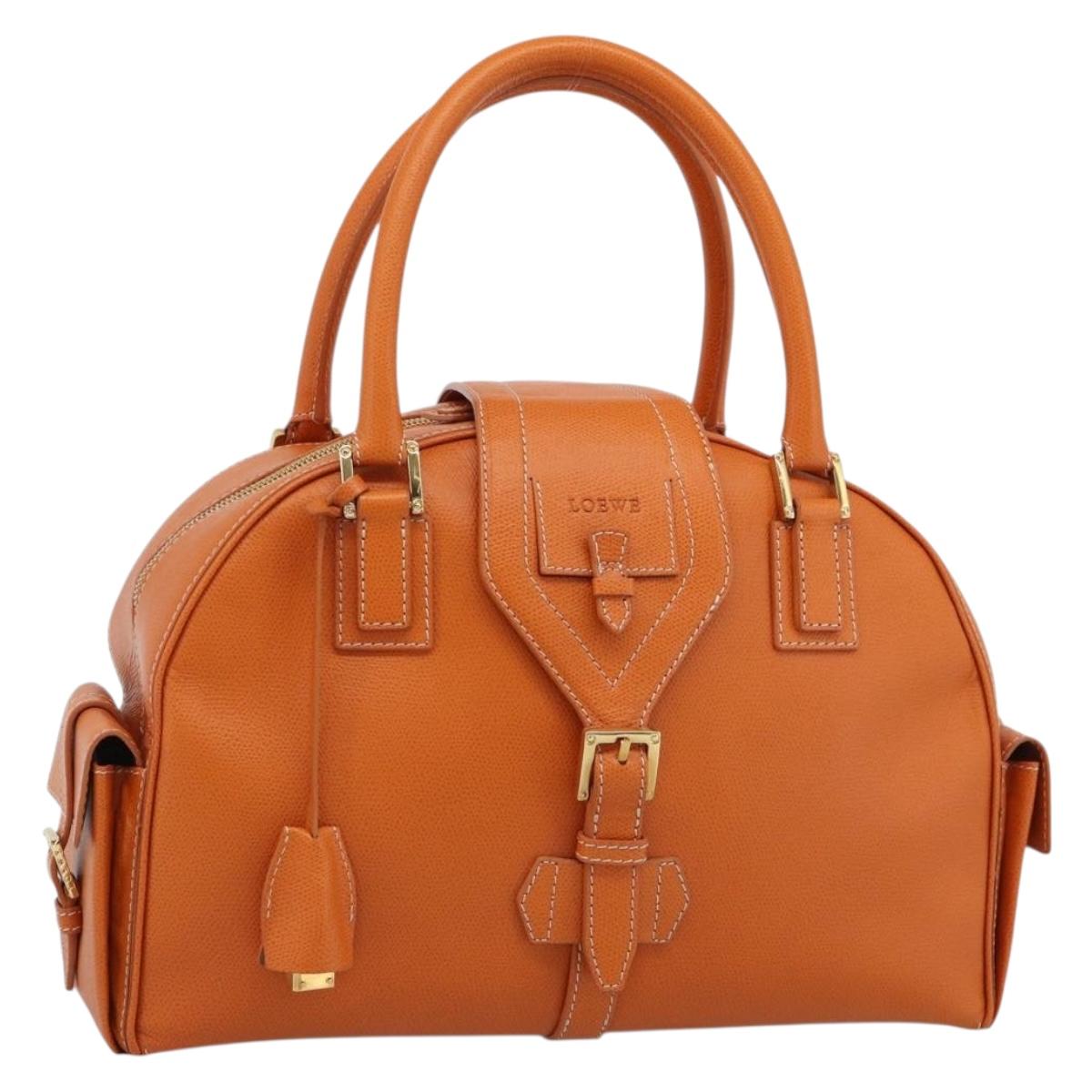 LOEWE Sender Hand Bag Leather Orange Gold Auth 183945V