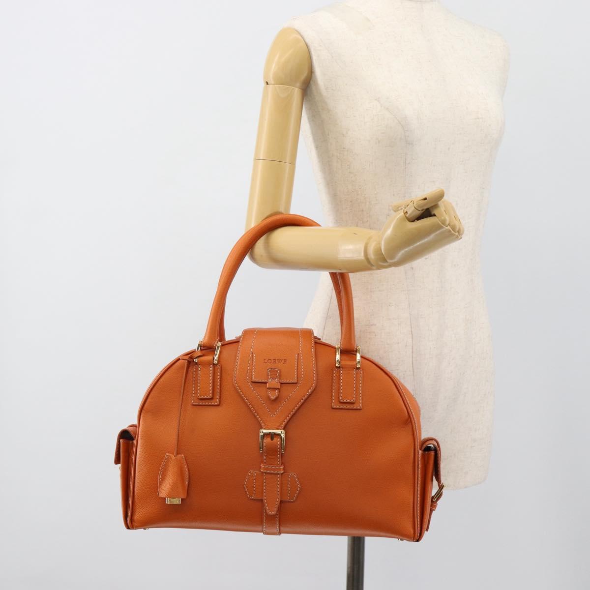LOEWE Sender Hand Bag Leather Orange Gold Auth 183945V
