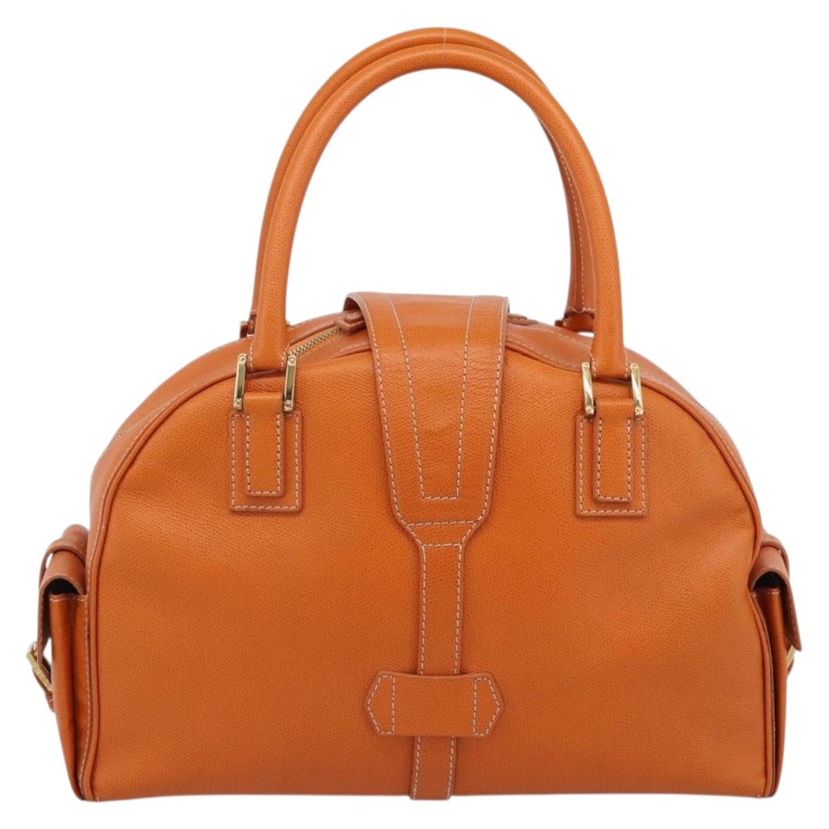LOEWE Sender Hand Bag Leather Orange Gold Auth 183945V