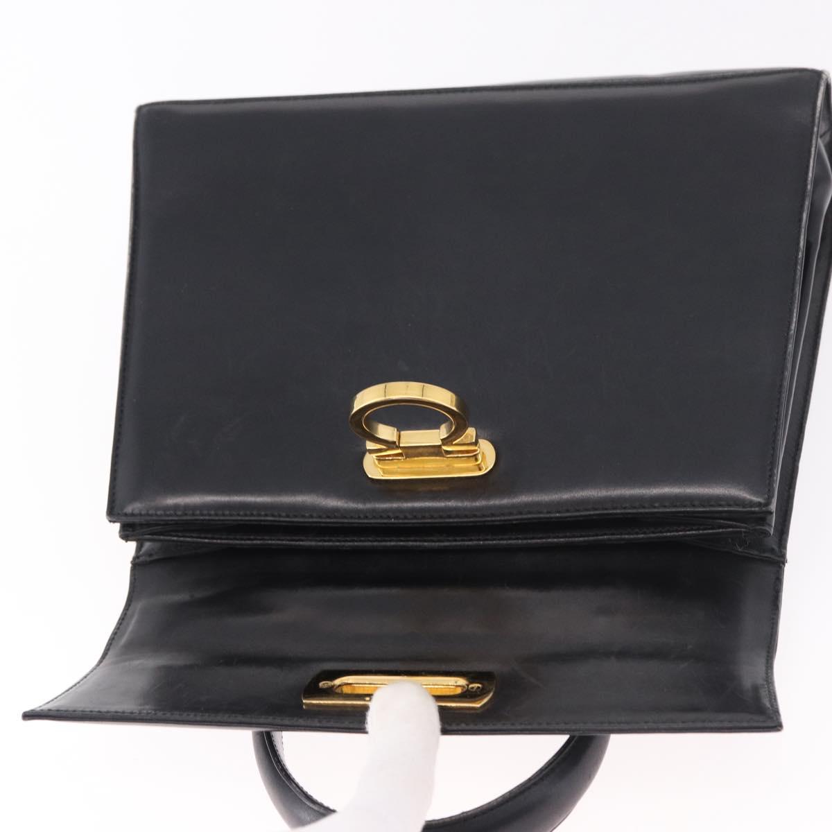 Salvatore Ferragamo Gancini Hand Bag Leather Black Gold Auth 183947