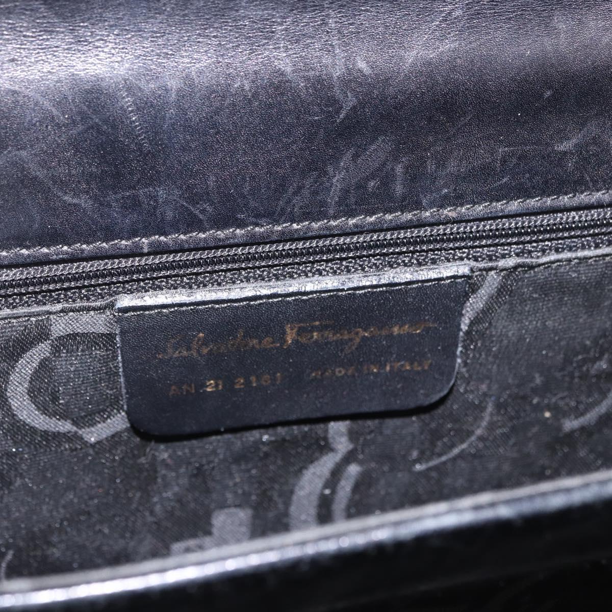 Salvatore Ferragamo Gancini Hand Bag Leather Black Gold Auth 183947
