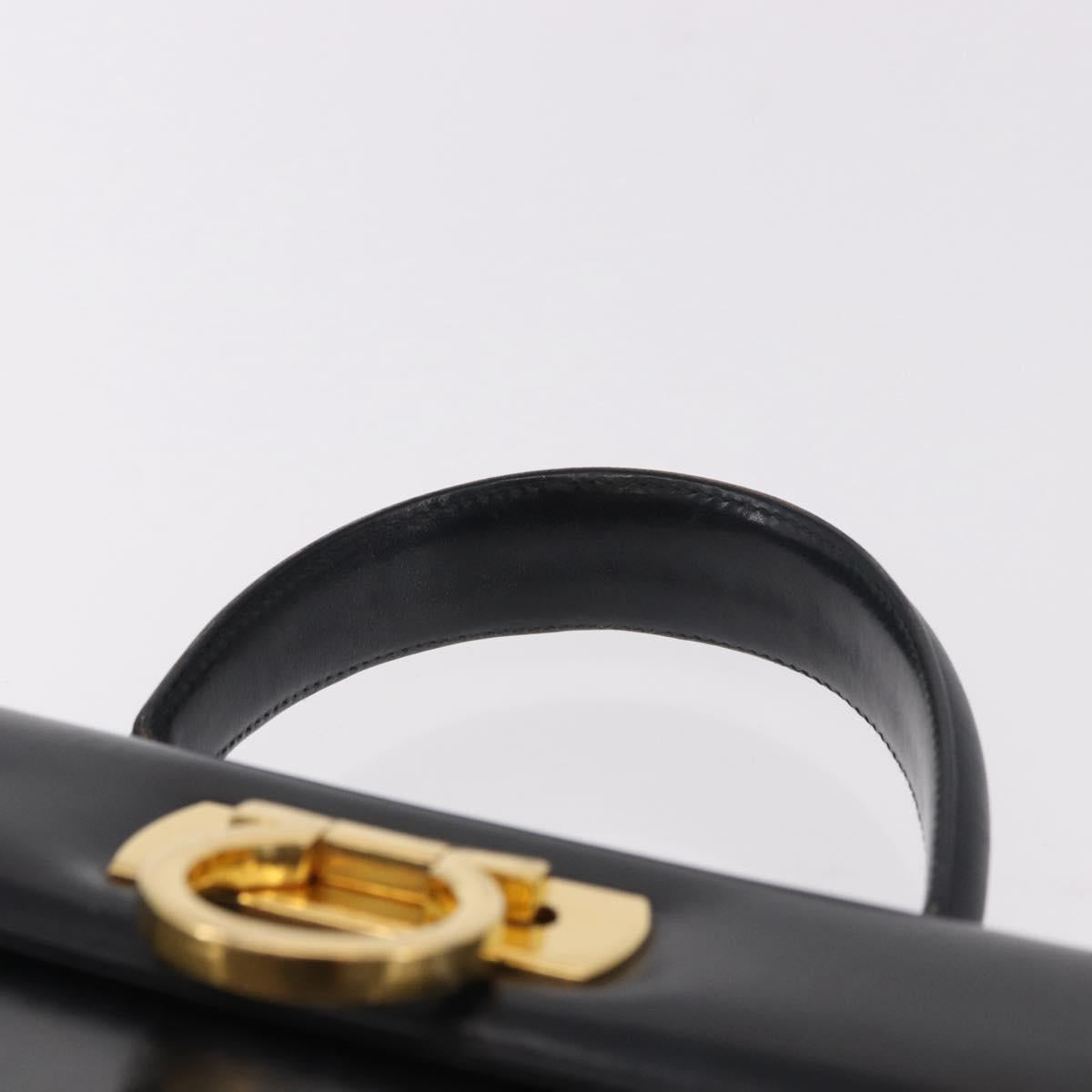 Salvatore Ferragamo Gancini Hand Bag Leather Black Gold Auth 183947