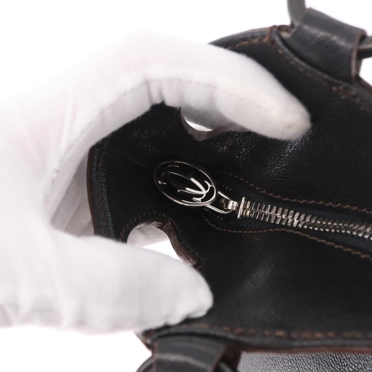 CARTIER Marcello Must Line Hand Bag Leather Black Auth 183950V