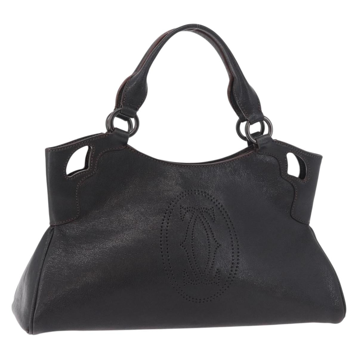 CARTIER Marcello Must Line Hand Bag Leather Black Auth 183950V