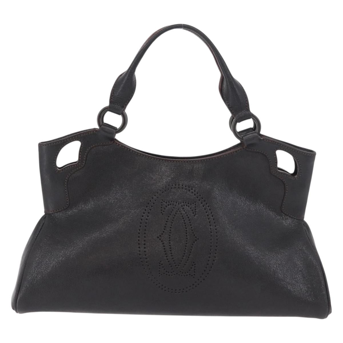 CARTIER Marcello Must Line Hand Bag Leather Black Auth 183950V