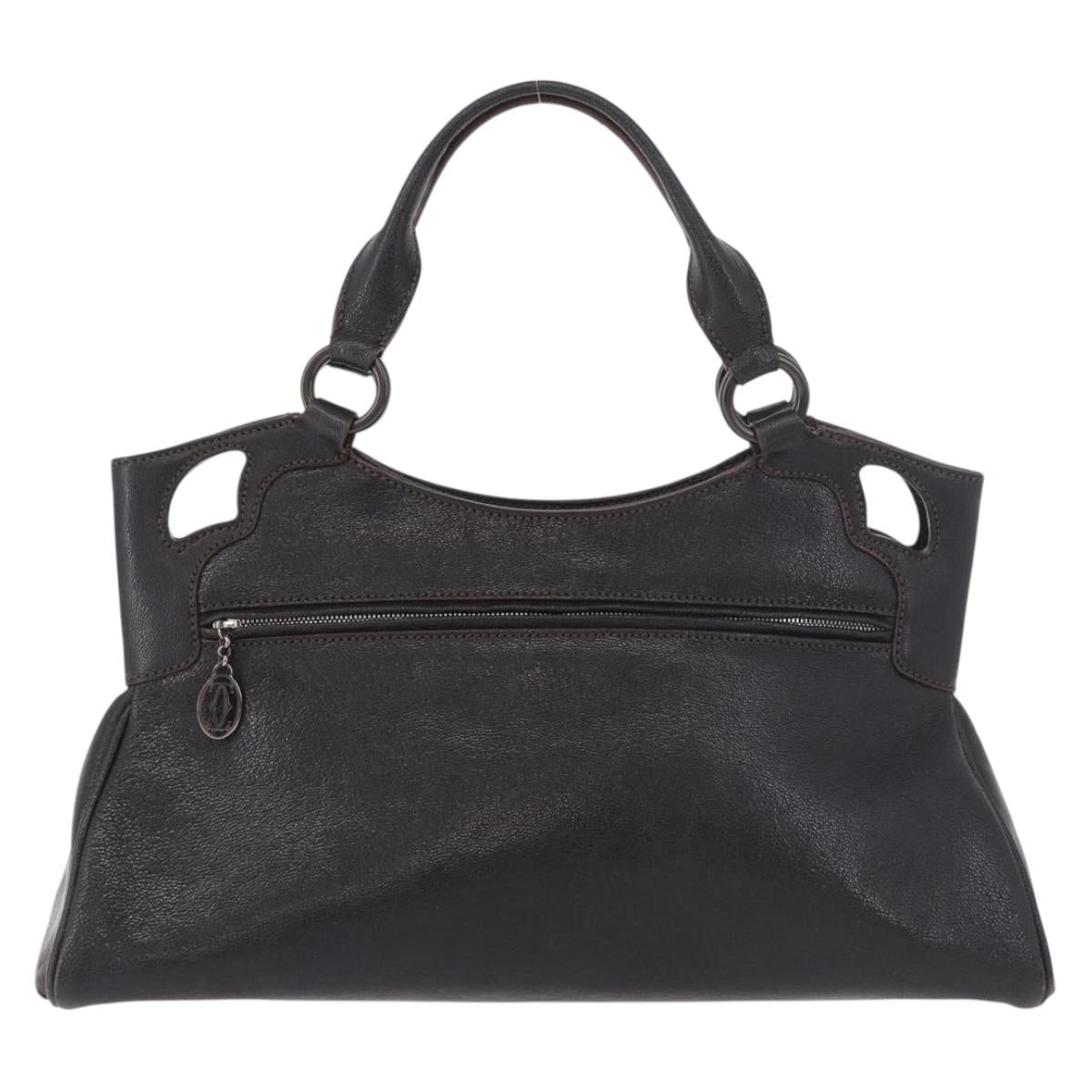 CARTIER Marcello Must Line Hand Bag Leather Black Auth 183950V