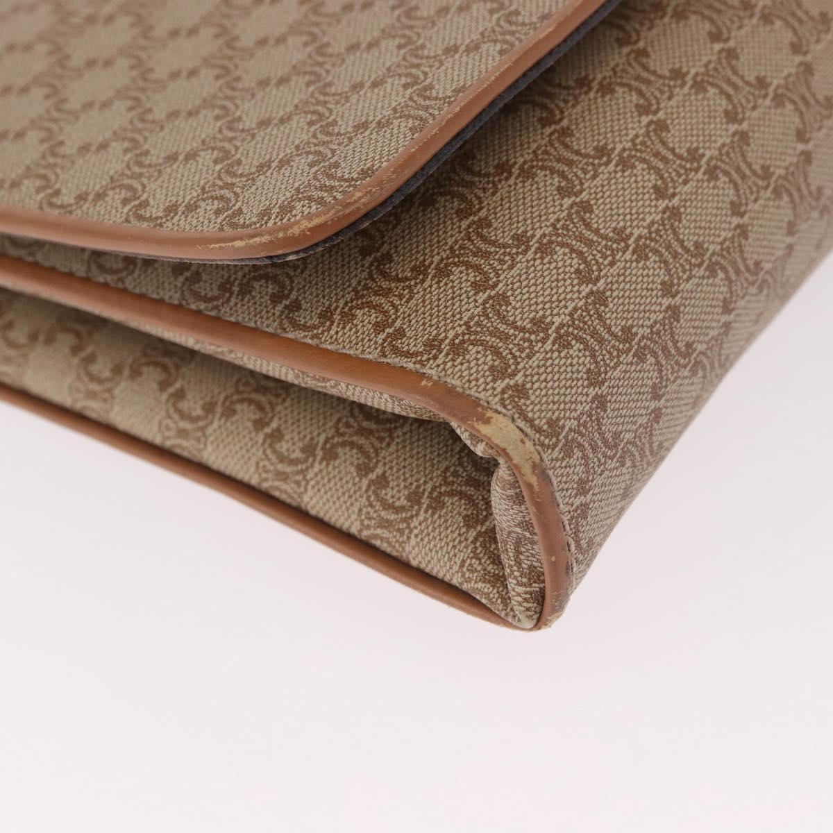 CELINE Macadam Canvas Shoulder Bag PVC Beige Gold Auth 183951
