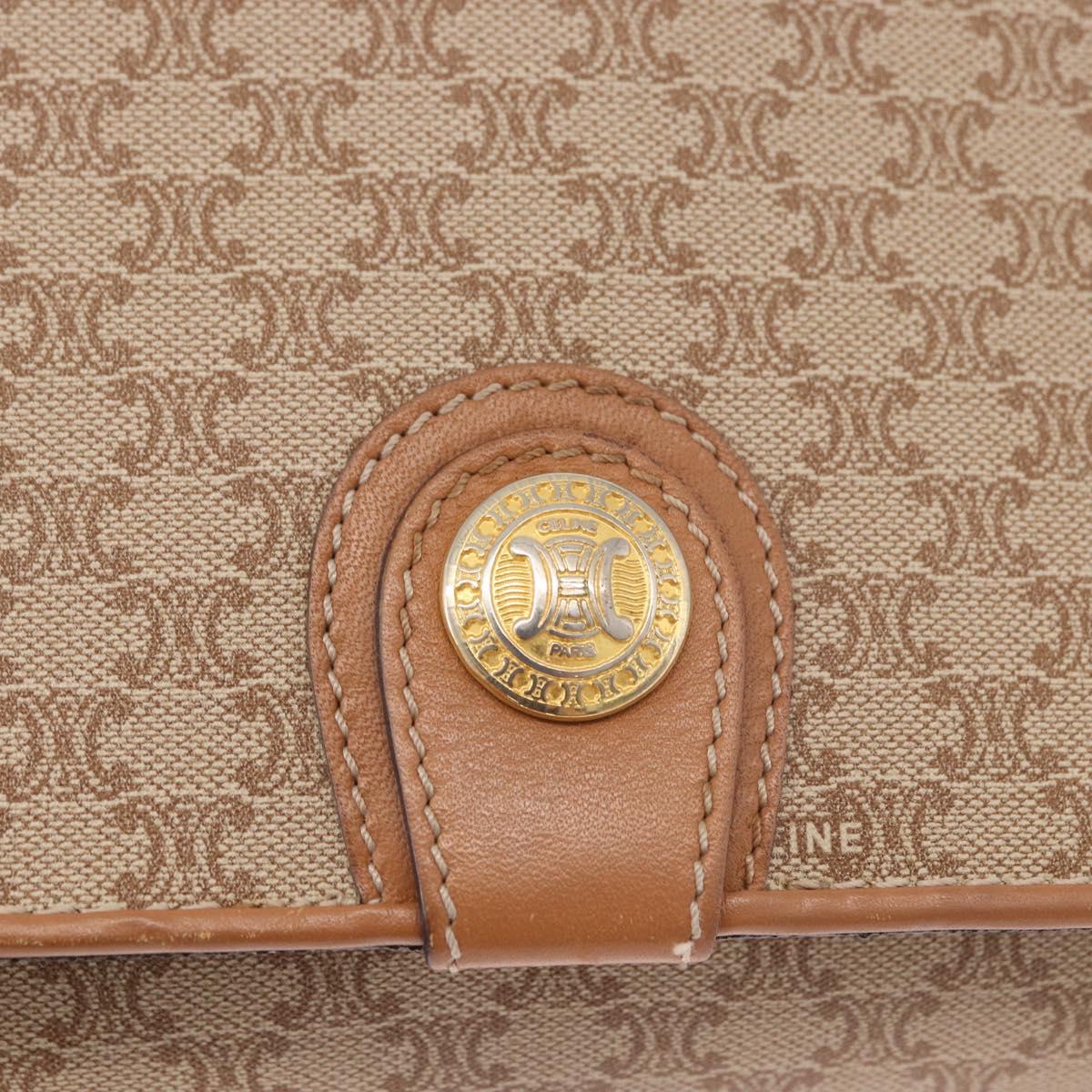 CELINE Macadam Canvas Shoulder Bag PVC Beige Gold Auth 183951