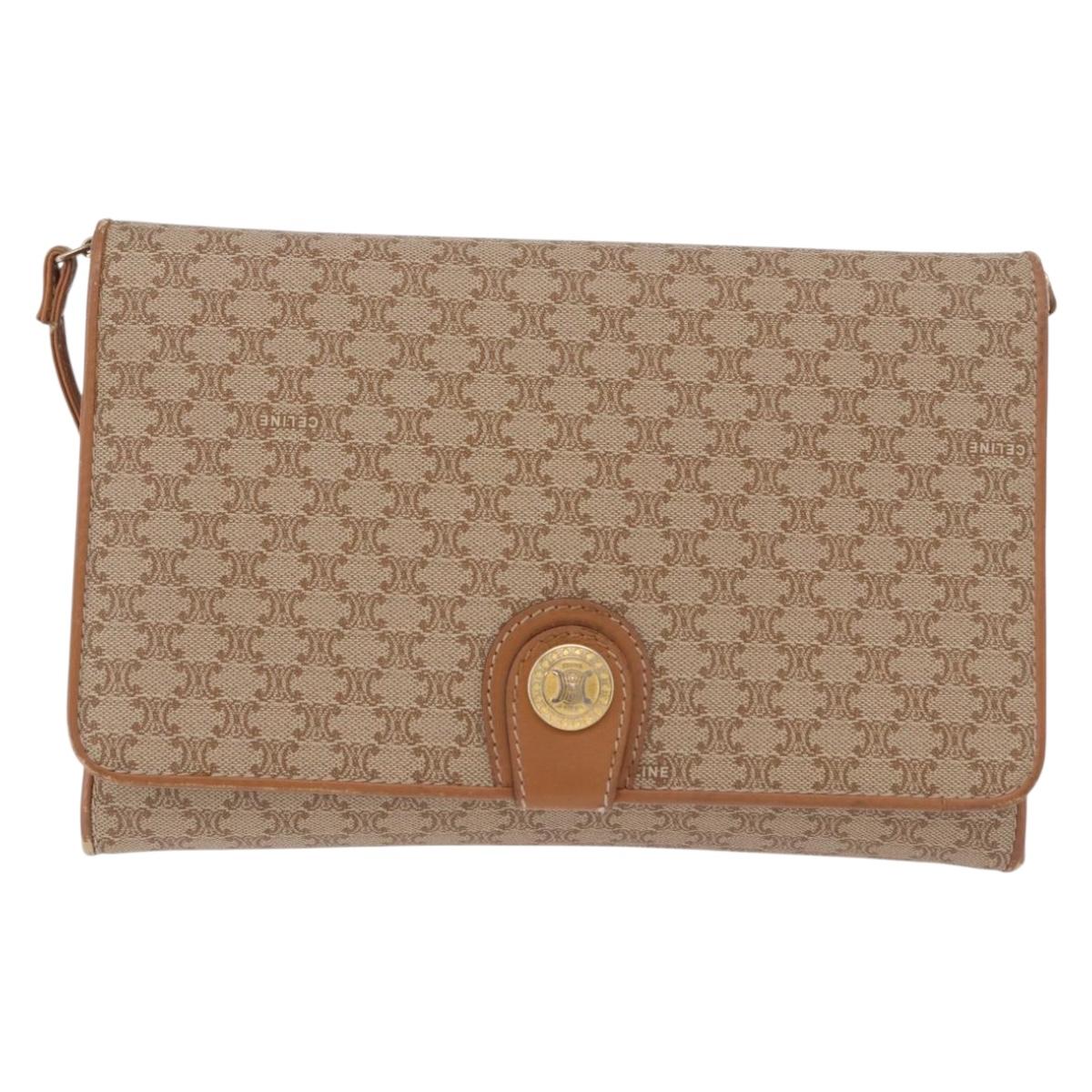 CELINE Macadam Canvas Shoulder Bag PVC Beige Gold Auth 183951
