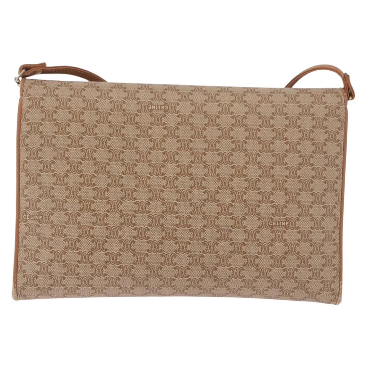 CELINE Macadam Canvas Shoulder Bag PVC Beige Gold Auth 183951