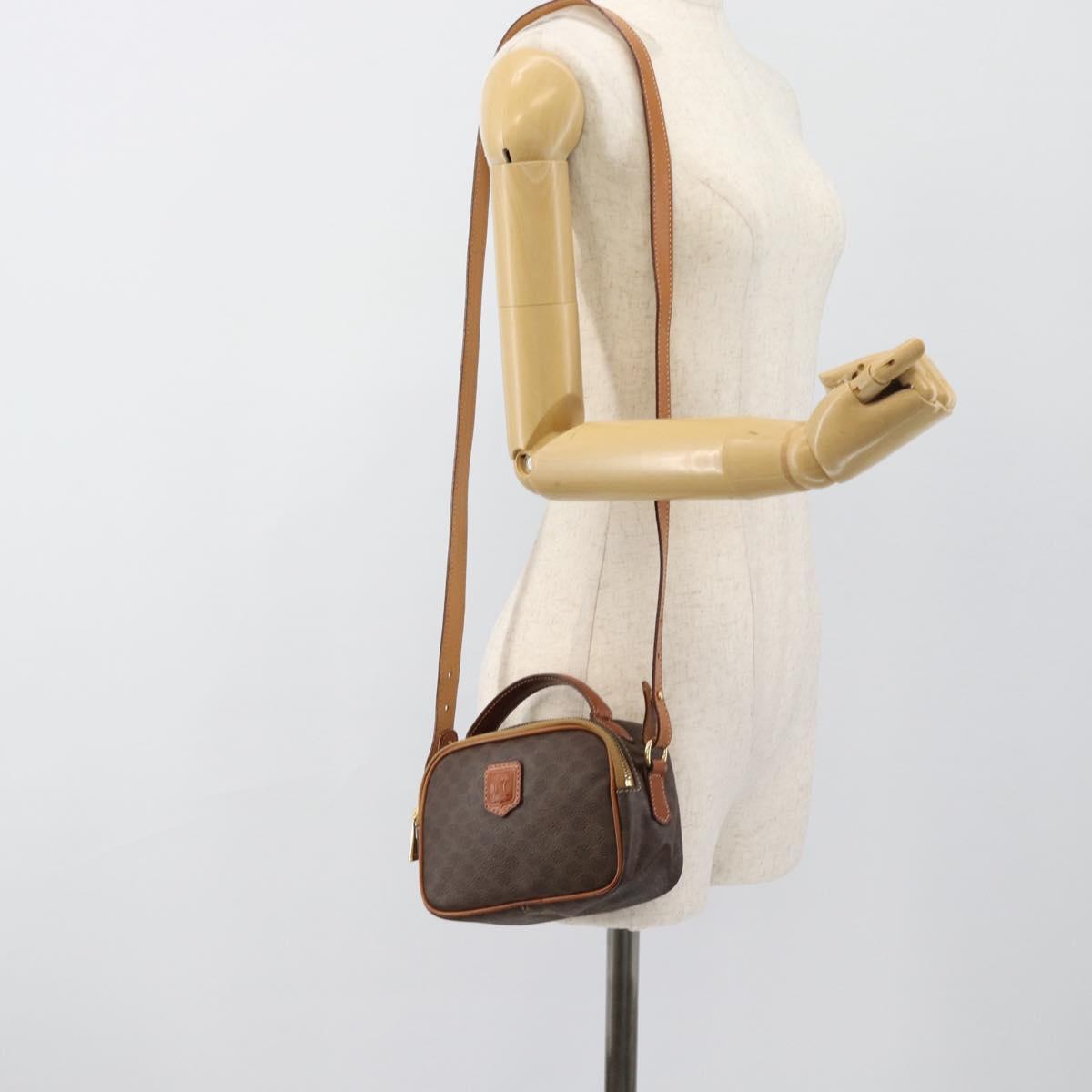 CELINE Macadam Canvas Hand Bag PVC Leather 2way Brown Gold Auth 183953A